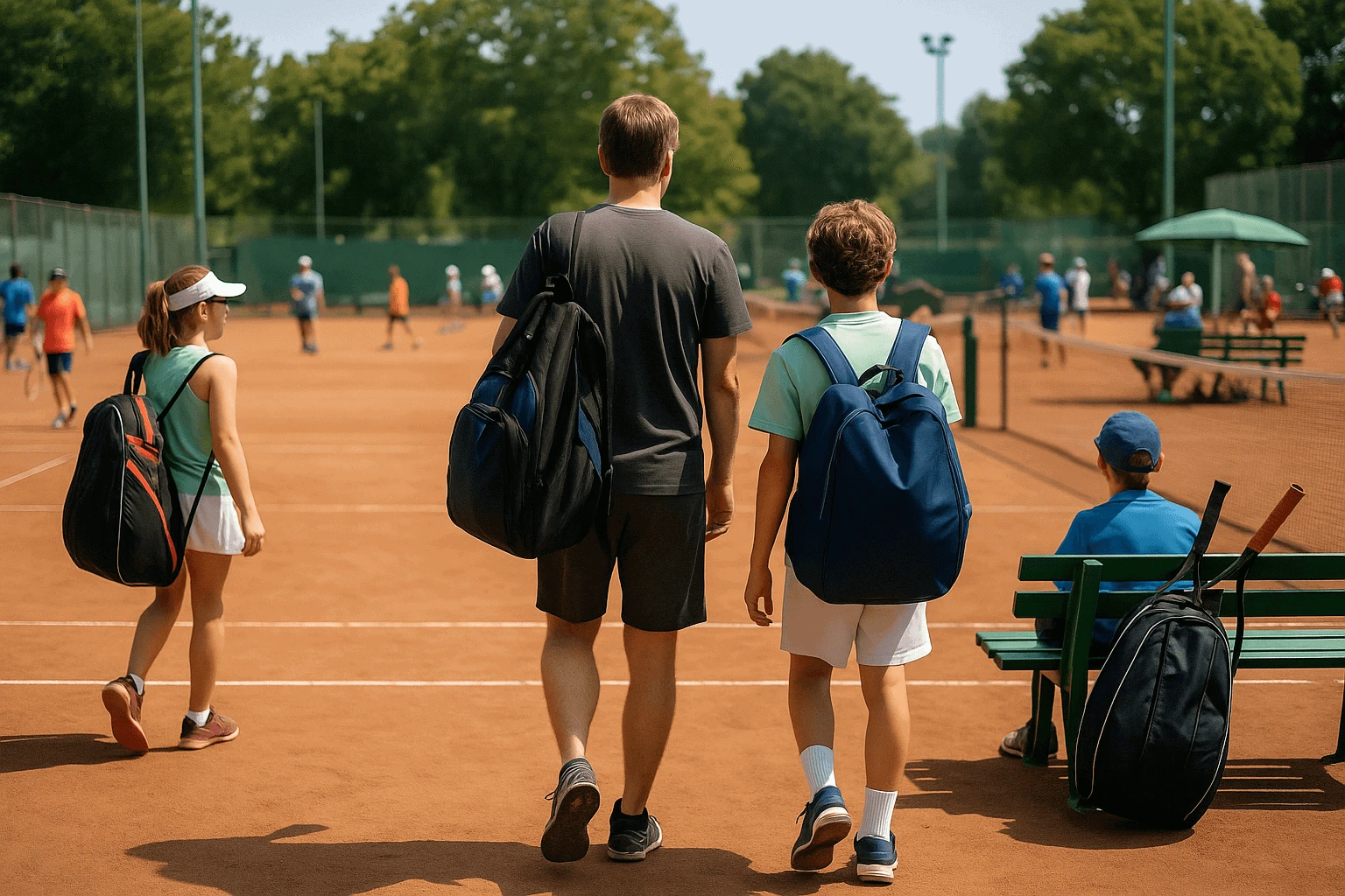 People supporting a young tennis player on tour